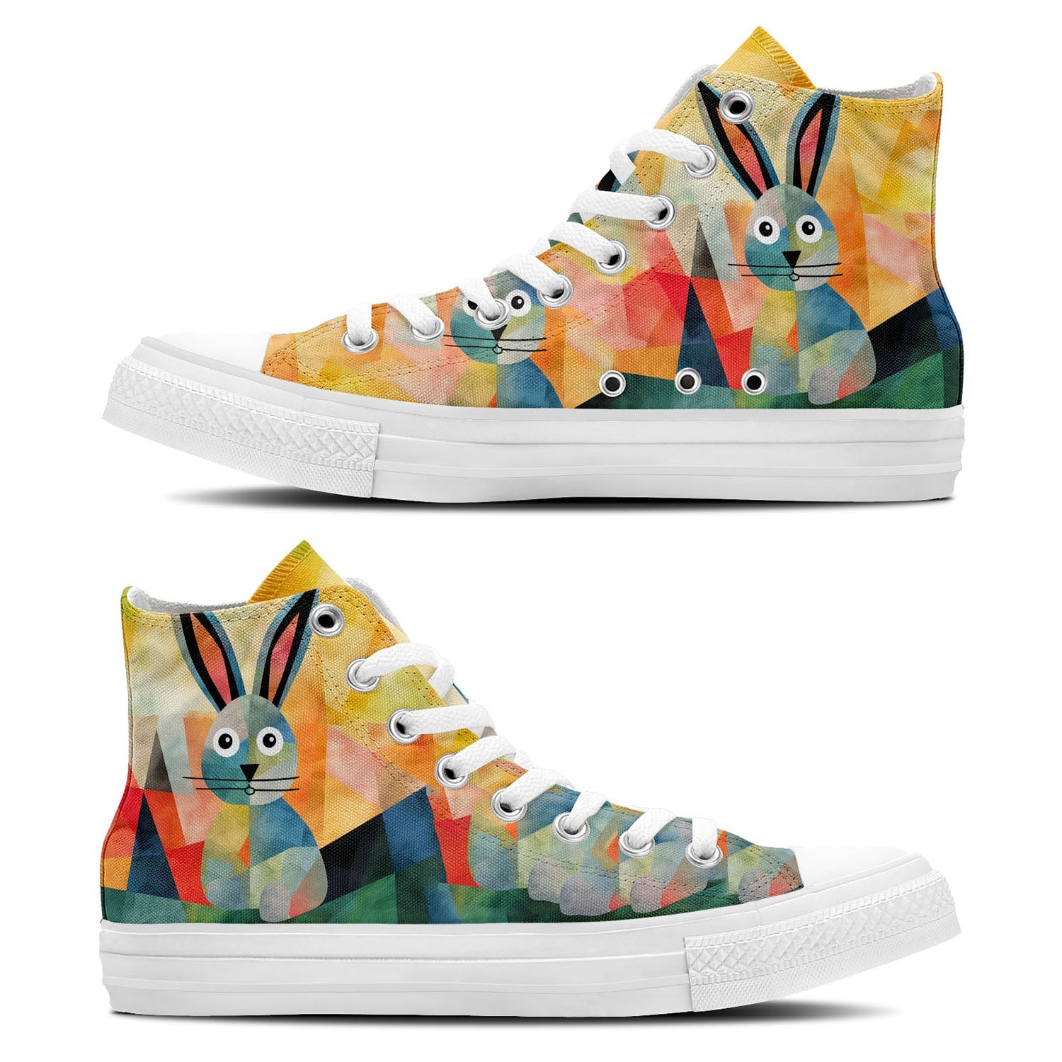 Elegancia de conejito: da rienda suelta a tu creatividad con estas zapatillas de lona de caña alta Moda unisex adornada con el cautivador y divertido estampado artístico de conejos