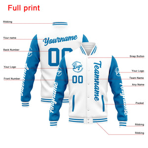 Chaqueta universitaria personalizada estilo Letterman para hombres-mujeres y jóvenes-color blanco y azul
