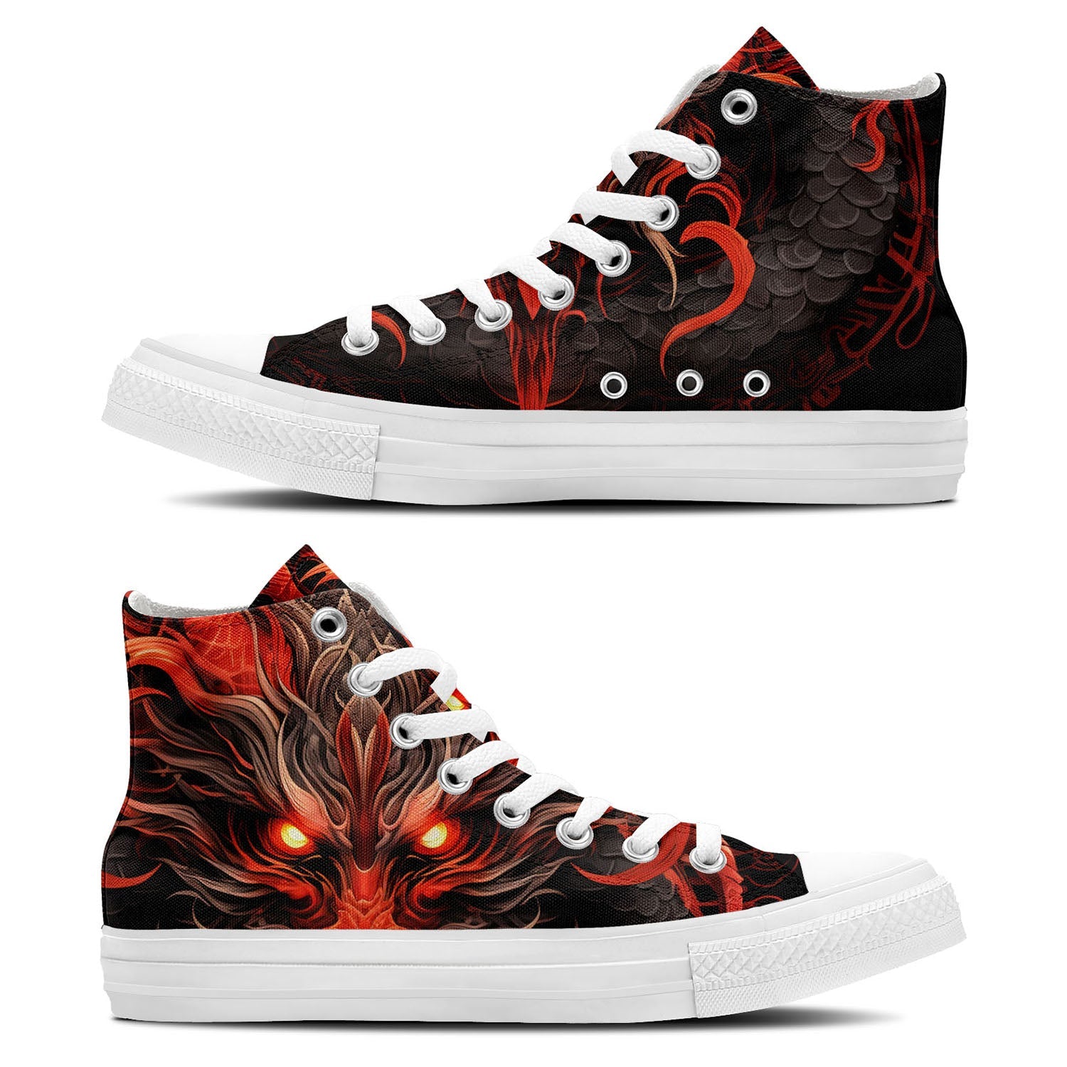 Eleva tu estilo con estas zapatillas de lona de media caña inspiradas en dragones: una declaración de moda unisex