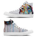 Estilo Canino Abstracto: Zapatillas de lona de media caña para hombre y mujer: Disfruta de la fusión entre arte y amigos peludos con imágenes de perros que gotean arte