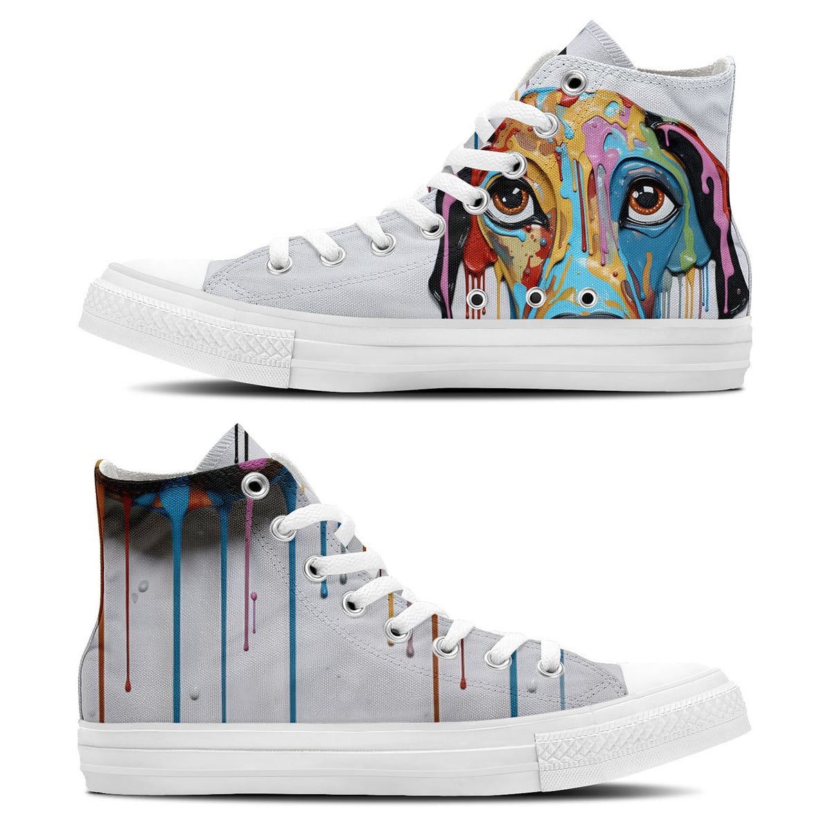Estilo Canino Abstracto: Zapatillas de lona de media caña para hombre y mujer: Disfruta de la fusión entre arte y amigos peludos con imágenes de perros que gotean arte