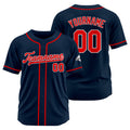 Camiseta de béisbol personalizada con diseño bordado & estilo hip hop & azul marino y rojo