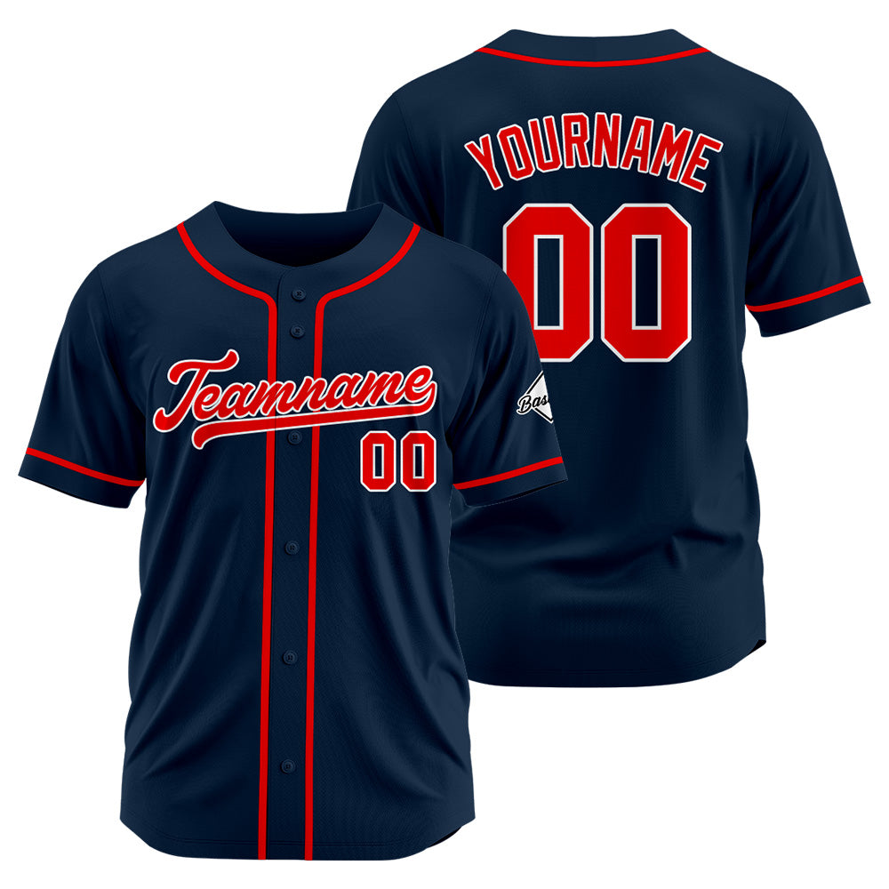 Camiseta de béisbol personalizada con diseño bordado & estilo hip hop & azul marino y rojo