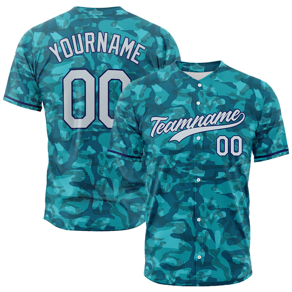 Dise?o personalizado de camiseta de béisbol con estampado a todo color camuflaje verde