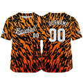 Camiseta de béisbol con dise?o personalizado estampado completo color naranja y negro