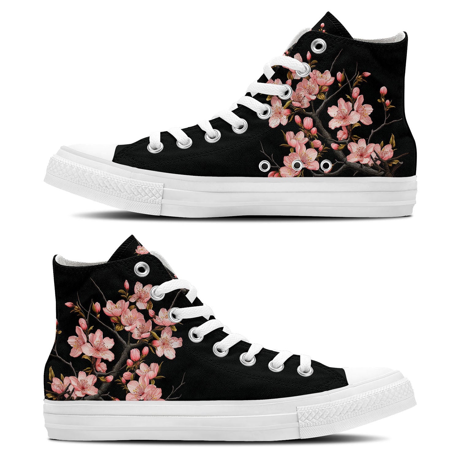 Elegancia Floral: Zapatillas de lona unisex de media caña -Adéntrate en la primavera con la elegante belleza de los estampados de flores de ciruelo para hombres y mujeres