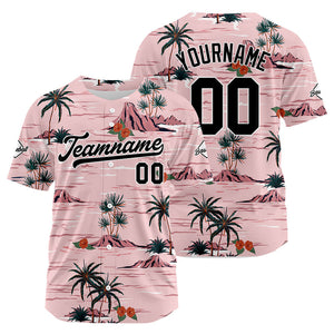 Camiseta de béisbol rosa con dise?o personalizado estampado completo