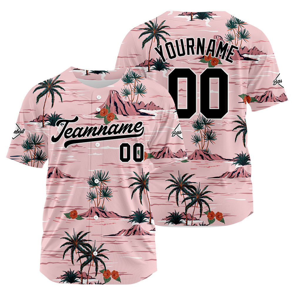 Camiseta de béisbol rosa con dise?o personalizado estampado completo