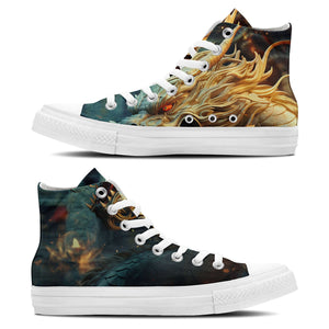 Eleva tu estilo con estas zapatillas de lona de media caña inspiradas en dragones: una declaración de moda unisex