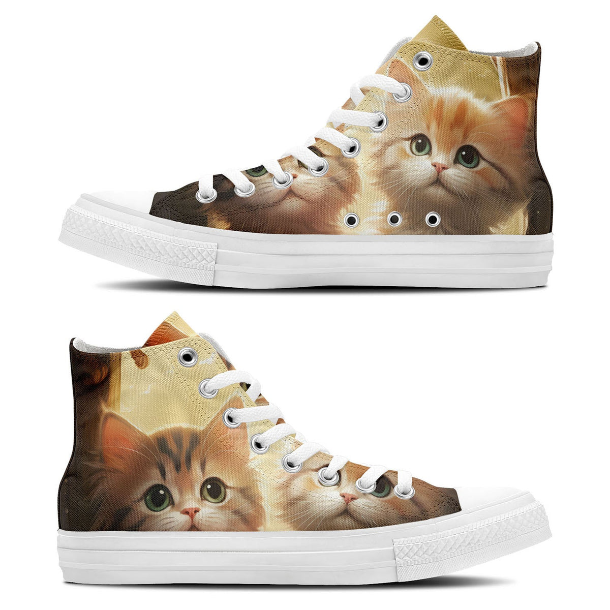 Momentos Meow: Adopta la moda felina con nuestras zapatillas unisex de lona de corte medio-donde los adorables gatos se roban el protagonismo en cada paso-diseñadas para hombres y mujeres