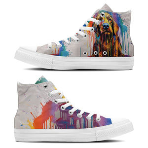 Compañeros coloridos: Zapatillas de lona de caña alta con ilustraciones de perros con efecto de goteo: ¡desata tu estilo con cada paso-con un toque de moda canina!