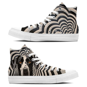 Canine Canvas: Zapatillas de lona de media caña para hombre y mujer -Déjese cautivar por el arte del mejor amigo del hombre con imágenes de perros en estilo Op Art