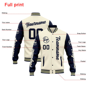 Chaqueta universitaria personalizada estilo Letterman para hombres-mujeres y jóvenes-color crema y azul marino