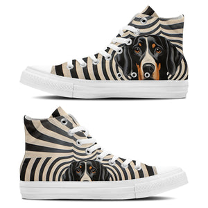 Pop Pup Art: Zapatillas unisex de lona de media caña -Adéntrate en la elegancia desenfadada con nuestros originales diseños de perros de Op Art para hombre y mujer