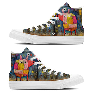 Sinfonía de Cerdos: Zapatillas de lona de media caña para hombre y mujer -Eleva tu estilo con estas zapatillas de lona de caña media que presentan el encantador arte de los diseños atemporales de cerdos