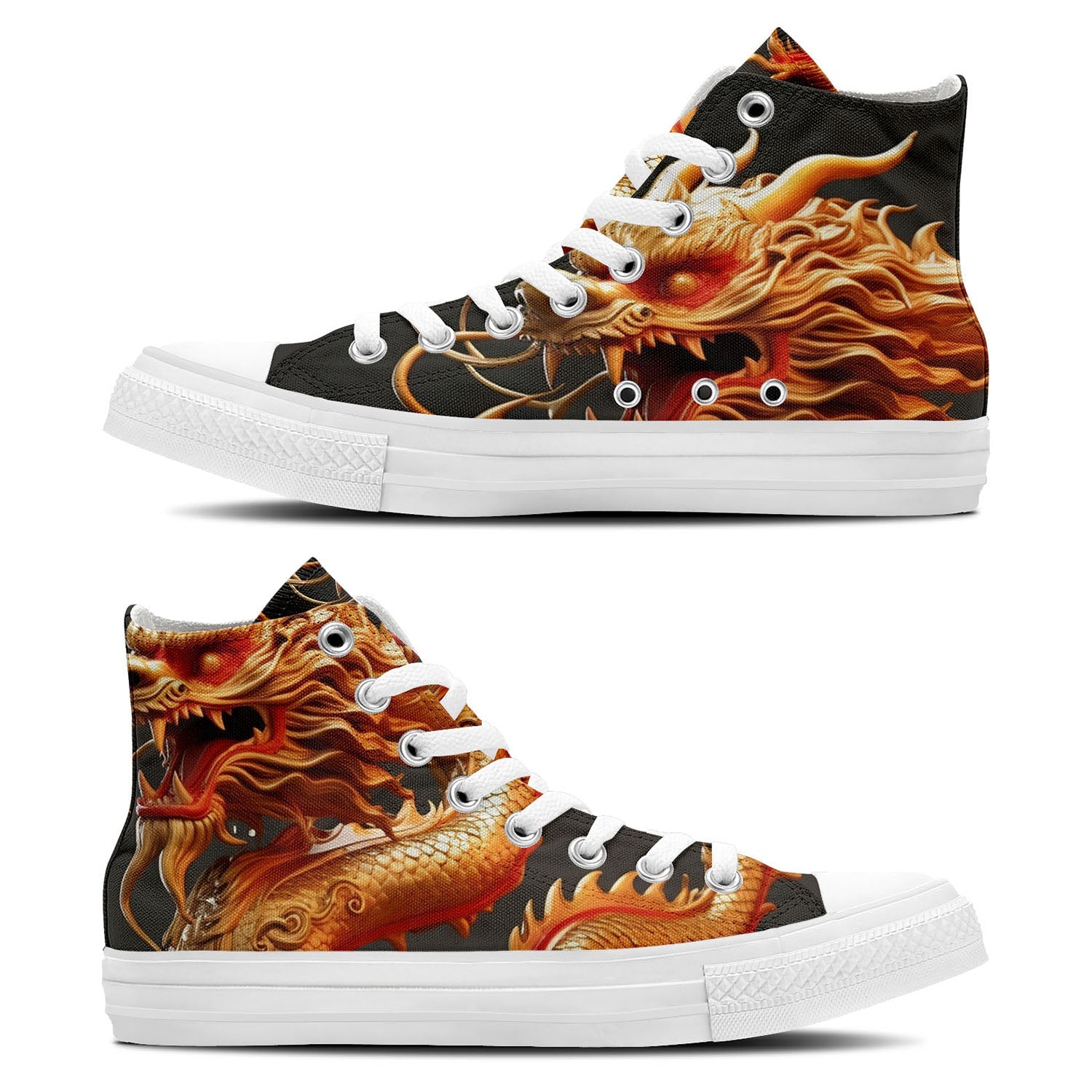 Eleva tu estilo con estas zapatillas de lona de media caña inspiradas en dragones: una declaración de moda unisex