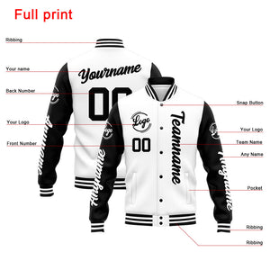 Chaqueta universitaria personalizada estilo Letterman para hombres-mujeres y jóvenes-color blanco y negro