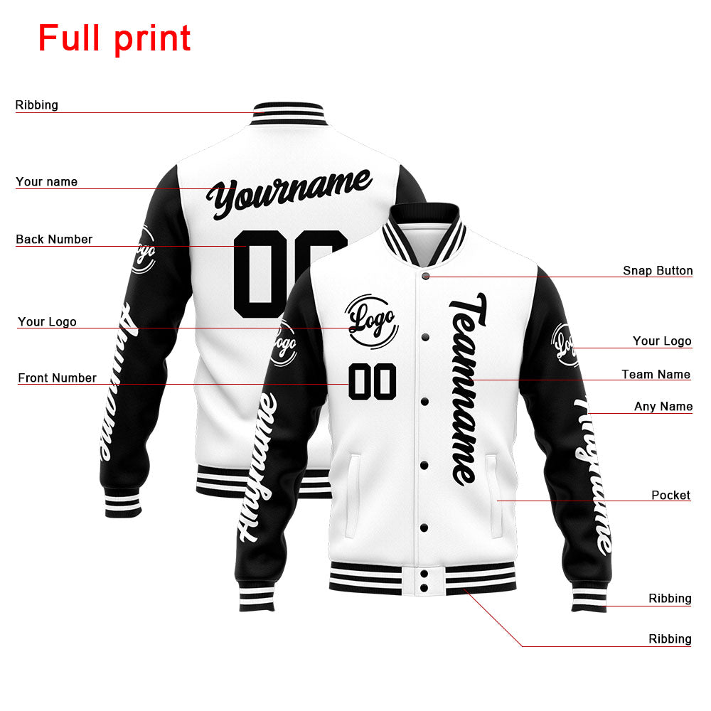 Chaqueta universitaria personalizada estilo Letterman para hombres-mujeres y jóvenes-color blanco y negro