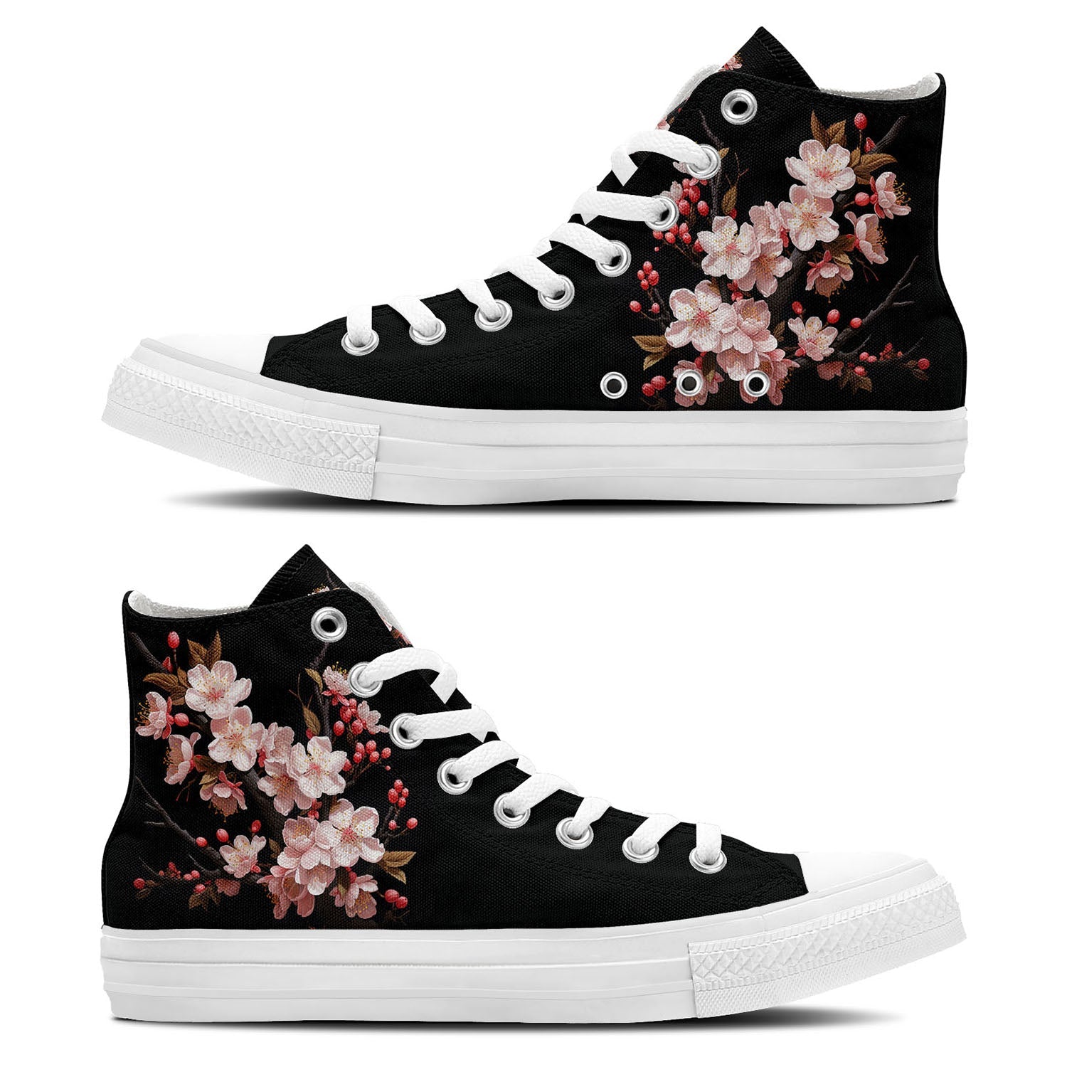 Armonía primaveral: deja volar la belleza de la naturaleza con estas zapatillas de lona de media caña para hombre y mujer El estampado de flores de ciruelo transforma cada paso en una sinfonía floral