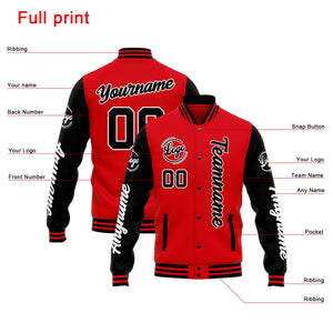 Chaqueta universitaria personalizada estilo Letterman para hombres-mujeres y jóvenes-color rojo y negro