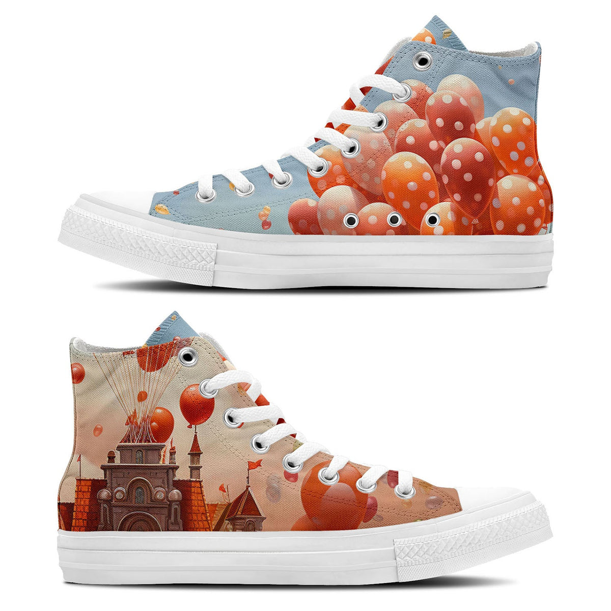 Polka Dot Soiree: Zapatillas unisex de lona de media caña: baila por los cielos con estampados de globos caprichosos para hombres y mujeres