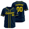Camiseta de béisbol personalizada con diseño bordado & estilo hip hop & azul marino y amarillo