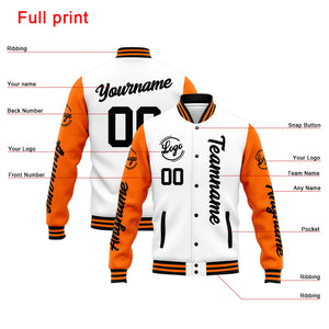 Chaqueta universitaria personalizada estilo Letterman para hombres-mujeres y jóvenes-color naranja y blanco