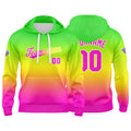 Sudadera con capucha personalizada con degradado para hombre-mujer-niña o niño Estampa tu logotipo-nombre o número en verde-amarillo o rosa