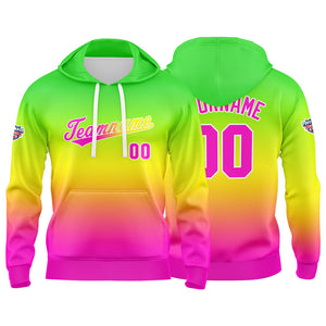 Sudadera con capucha personalizada con degradado para hombre-mujer-niña o niño Estampa tu logotipo-nombre o número en verde-amarillo o rosa