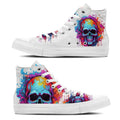 Macabro Cromático: Desata el poder de la rebeldía de la moda con zapatillas de lona de media caña para hombre y mujer El arte de las calaveras se une al estilo chic de los lápices en una vibrante paleta de colores