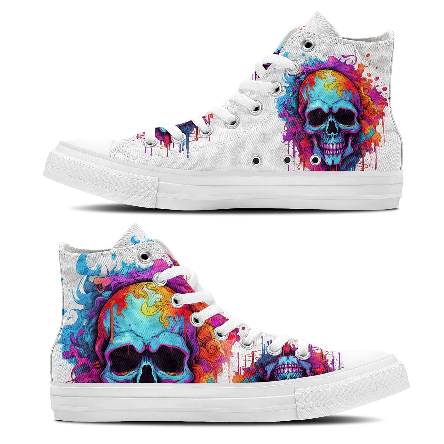 Macabro Cromático: Desata el poder de la rebeldía de la moda con zapatillas de lona de media caña para hombre y mujer El arte de las calaveras se une al estilo chic de los lápices en una vibrante paleta de colores