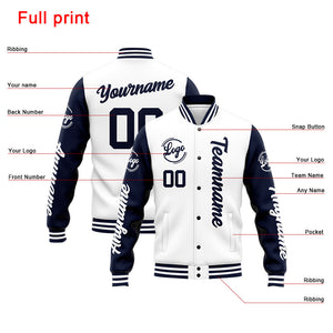 Chaqueta universitaria personalizada estilo Letterman para hombres-mujeres y jóvenes-color azul marino y blanco