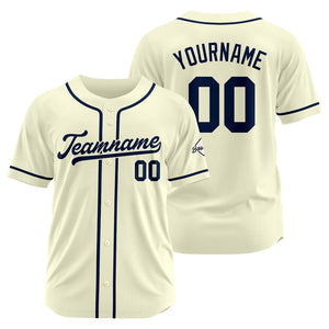 Camiseta de béisbol personalizada con diseño bordado & estilo hip hop & color crema y azul marino