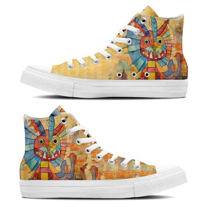 Odisea de los Antiguos: Zapatillas de lona de media caña para hombre y mujer -Eleva tu estilo con estas zapatillas de lona de caña media que presentan las maravillas fantásticas del arte de los dinosaurios