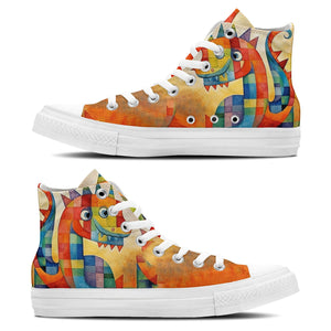 Rapaces abstractas: Sumérgete en un mundo de arte con zapatillas de lona de media caña para hombre y mujer Estampados de dinosaurios que transforman cada paso en una expresión abstracta de belleza prehistórica