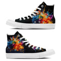 Frenesí de fuegos artificiales: Zapatillas de lona unisex de media caña: Adéntrate en una explosión de color con estampados de fuegos artificiales estilo salpicaduras de pintura para hombres y mujeres