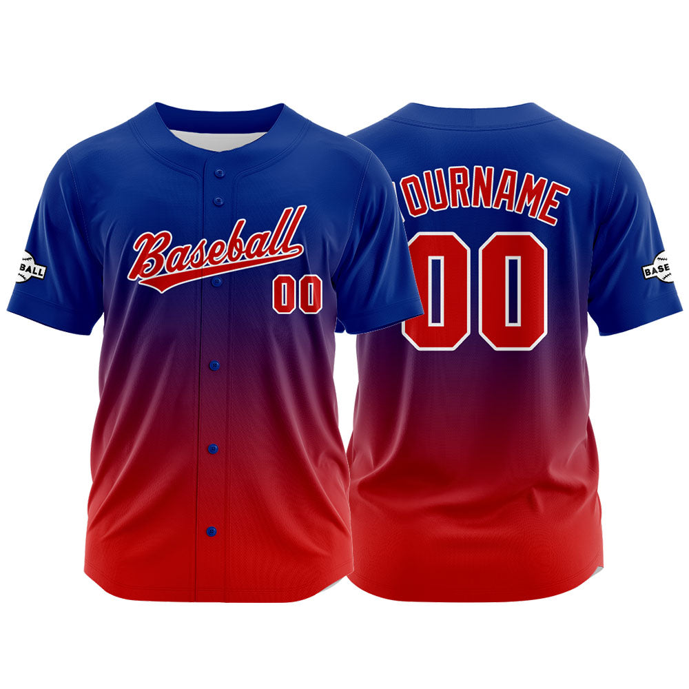 Dise?o personalizado de camiseta de béisbol con estampado completo en rojo y azul