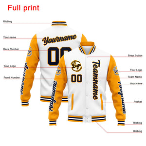 Chaqueta universitaria personalizada estilo Letterman para hombres-mujeres y jóvenes en blanco-naranja y azul marino