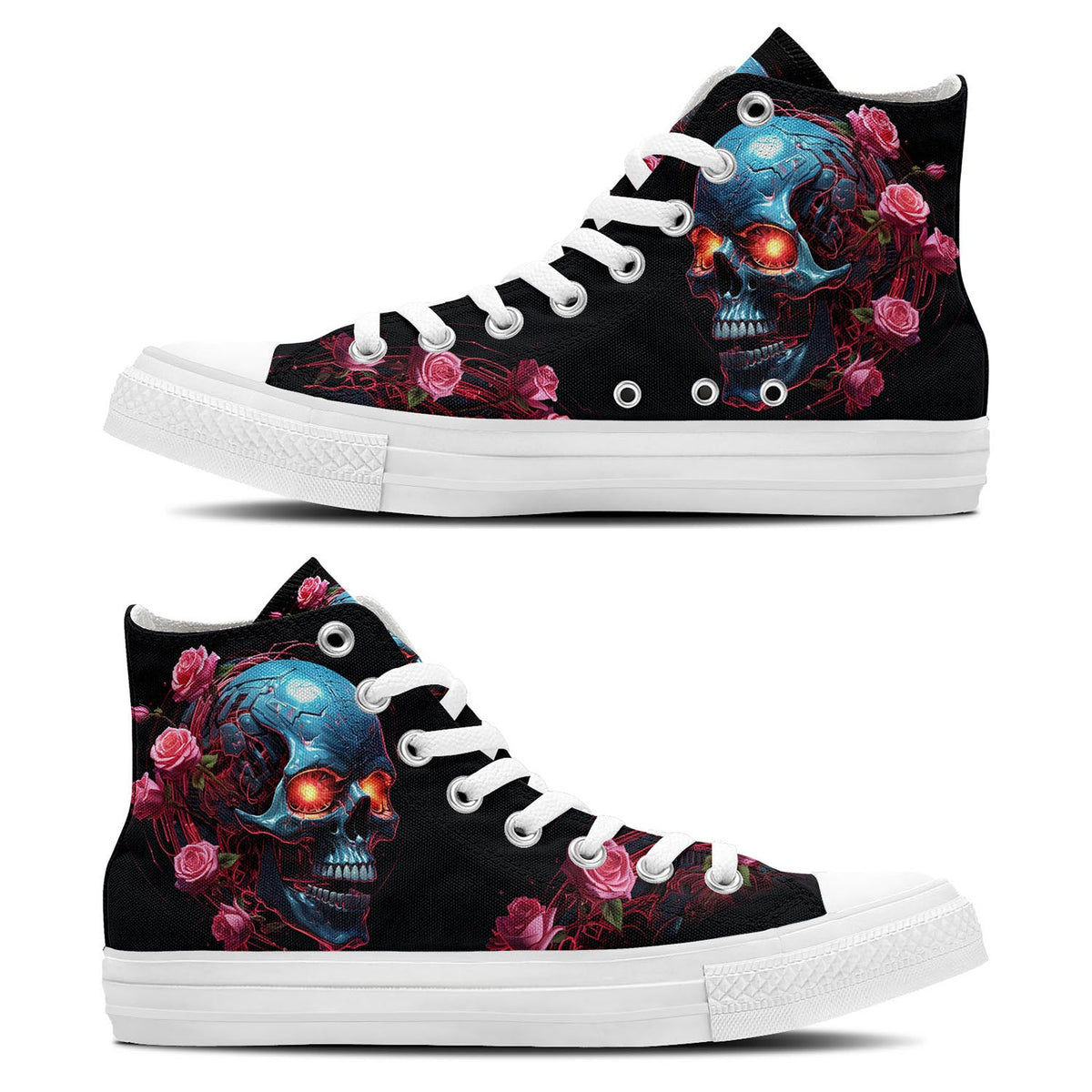 Skull Symphony: Zapatillas unisex de media caña de lona -Adéntrate en una vibrante melodía de color con un diseño de lápiz inspirado en calaveras para hombres y mujeres