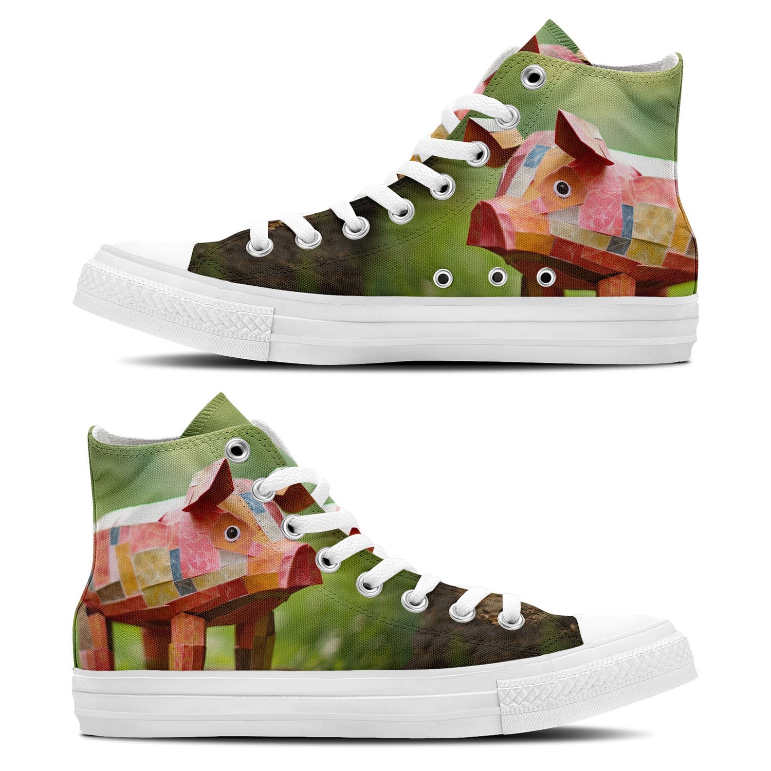 Abstract Oinks: Sumérgete en un mundo de arte con zapatillas de lona de media caña para hombre y mujer con estampados de cerdos que transforman cada paso en una expresión abstracta de belleza porcina
