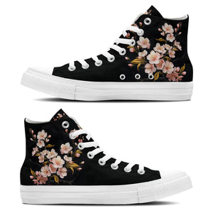 Pétalos en movimiento: realza tu estilo con zapatillas de lona de caña alta -Moda floral unisex-que florece con la elegancia de la flor del ciruelo