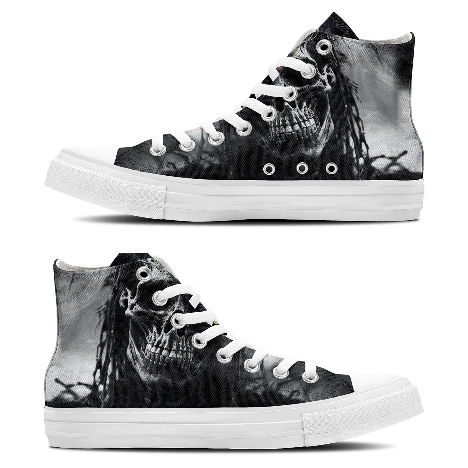 El encanto de la calavera se desata: Zapatillas de lona de media caña que resaltan la personalidad y muestran buen gusto por la moda