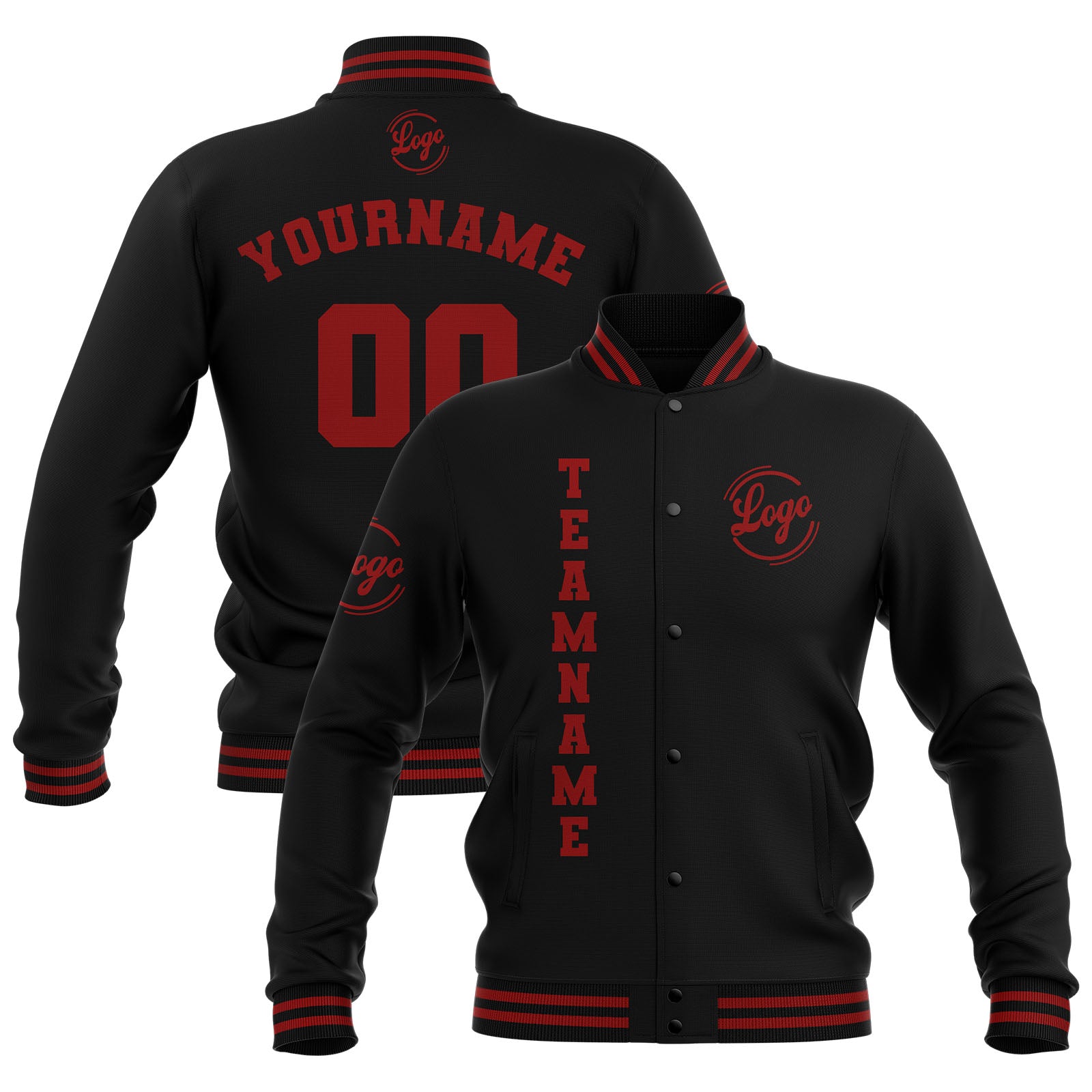 Chaquetas universitarias impermeables negras y rojas personalizadas con nombre-número y logotipo bordados a medida