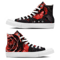 Sombras Carmesí: Déjese seducir por la oscura elegancia de las rosas rojas en nuestras zapatillas de lona de media caña