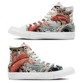 Lo tradicional se une a lo moderno: Zapatillas de lona de media caña que ilustran el milagro de los peces koi saltando sobre la Puerta del Dragón para hombre y mujer