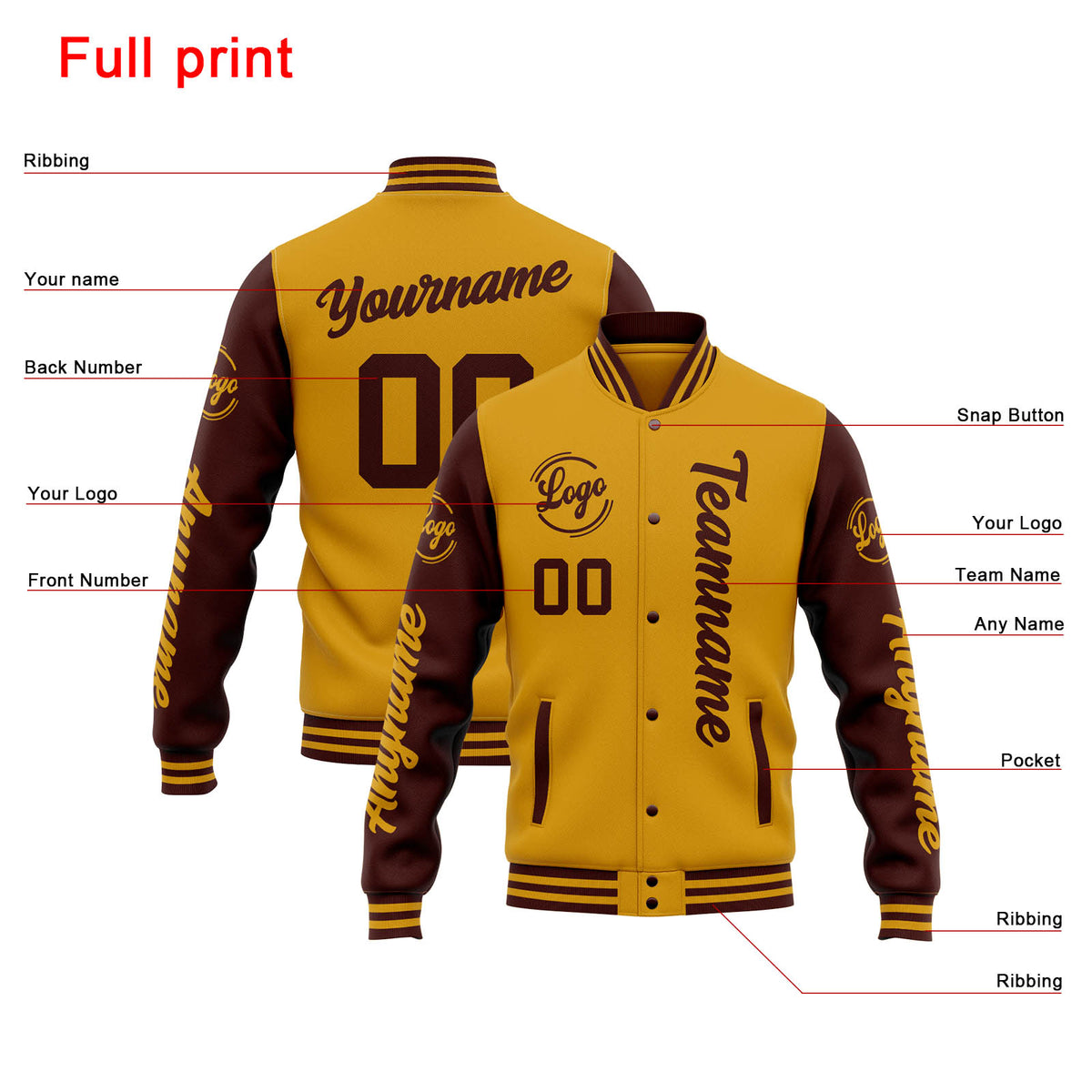Chaqueta universitaria personalizada estilo Letterman para hombres-mujeres y jóvenes-color oro burdeos