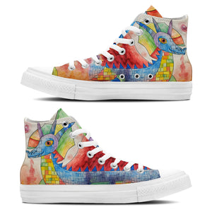 Elegancia Jurásica: Da rienda suelta a tu creatividad con estas zapatillas de lona de caña alta Moda unisex adornada con el cautivador y divertido diseño de estampados artísticos de dinosaurios