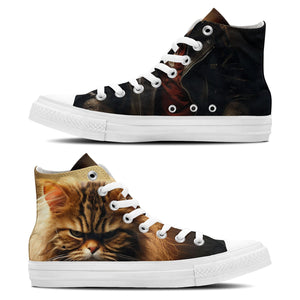 Meow-Chic Fashion: Zapatillas de lona de media caña con diseño de gato para hombre y mujer