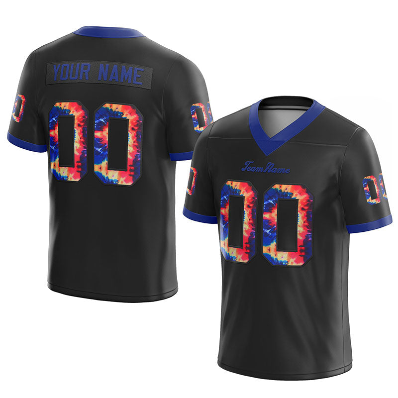 customized authentic tie dye football jersey black-royal mesh