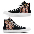Floral Whispers: Zapatillas de lona de media caña para hombre y mujer -Déjese seducir por la serenidad de la naturaleza con estas zapatillas de lona de caña media con estampado de flores de ciruelo